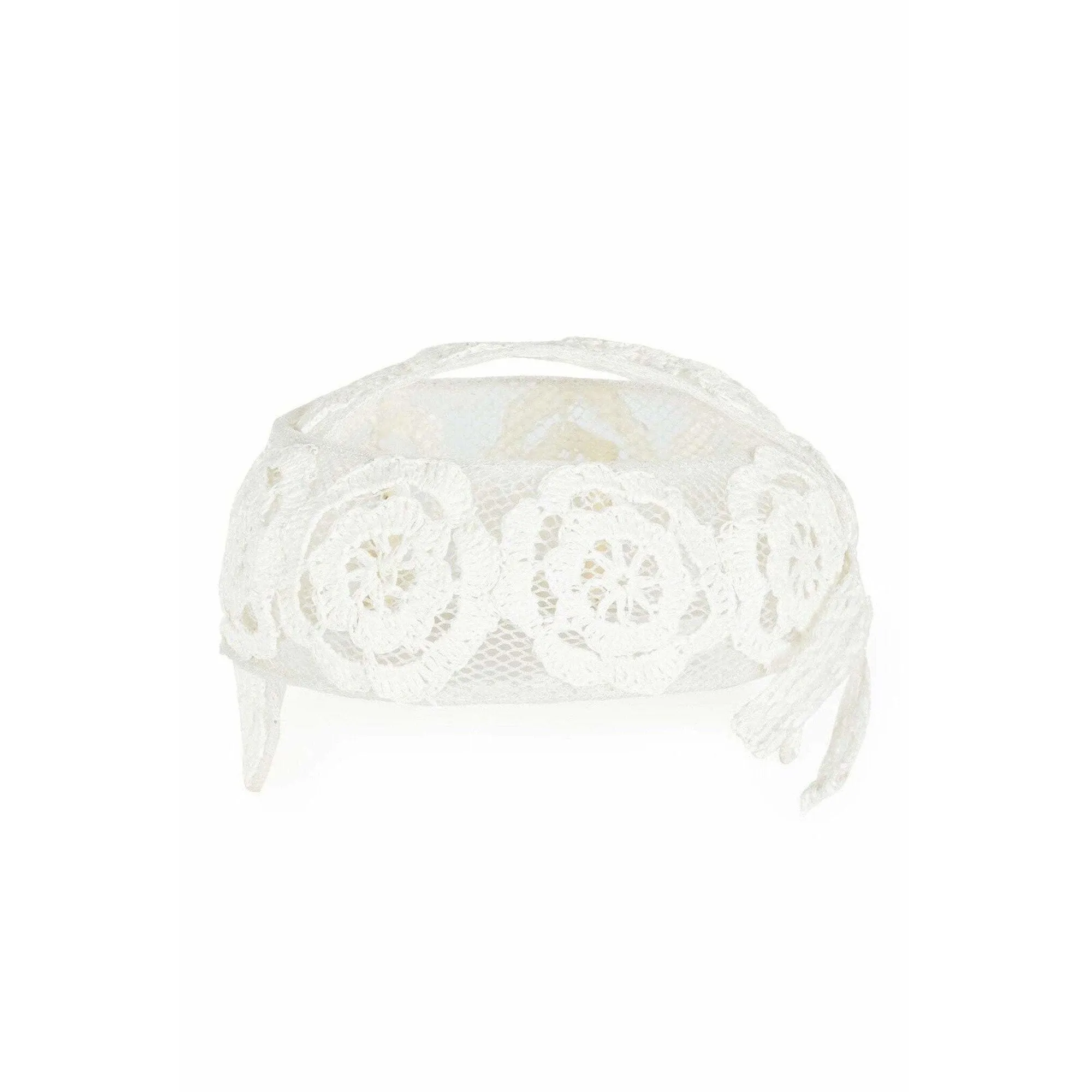 1960s Italian White Raffia Bridal Cap With Floral Design