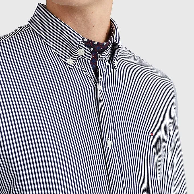 1985 Slim Line Knit Stripe Shirt - Yale Navy & White