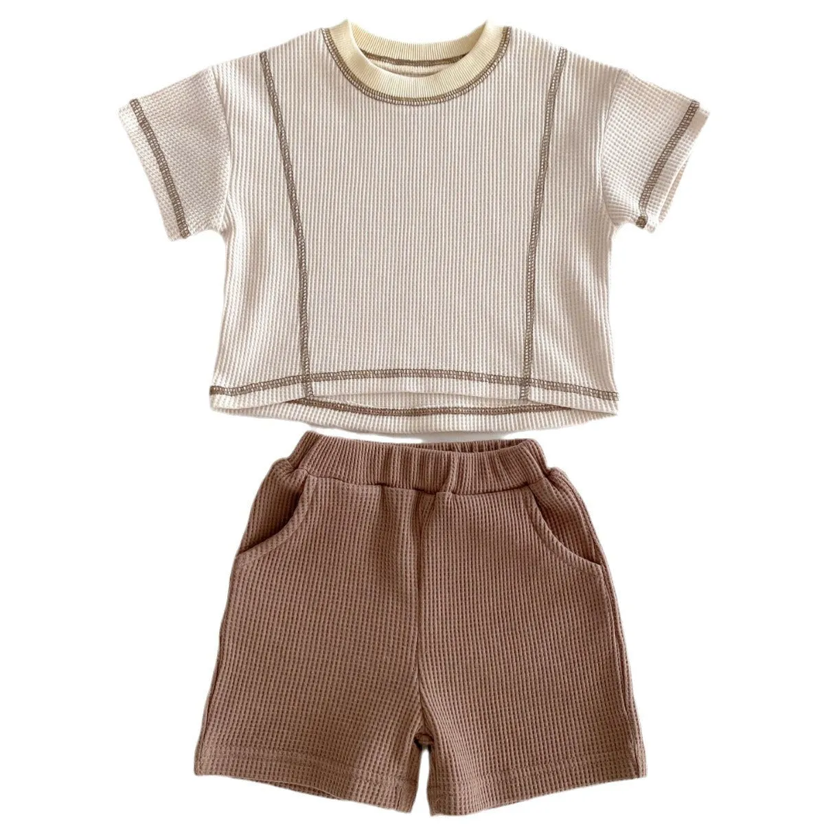 2 Pieces Set Baby Kid Boys Solid Color Tops And Shorts Wholesale 240301149