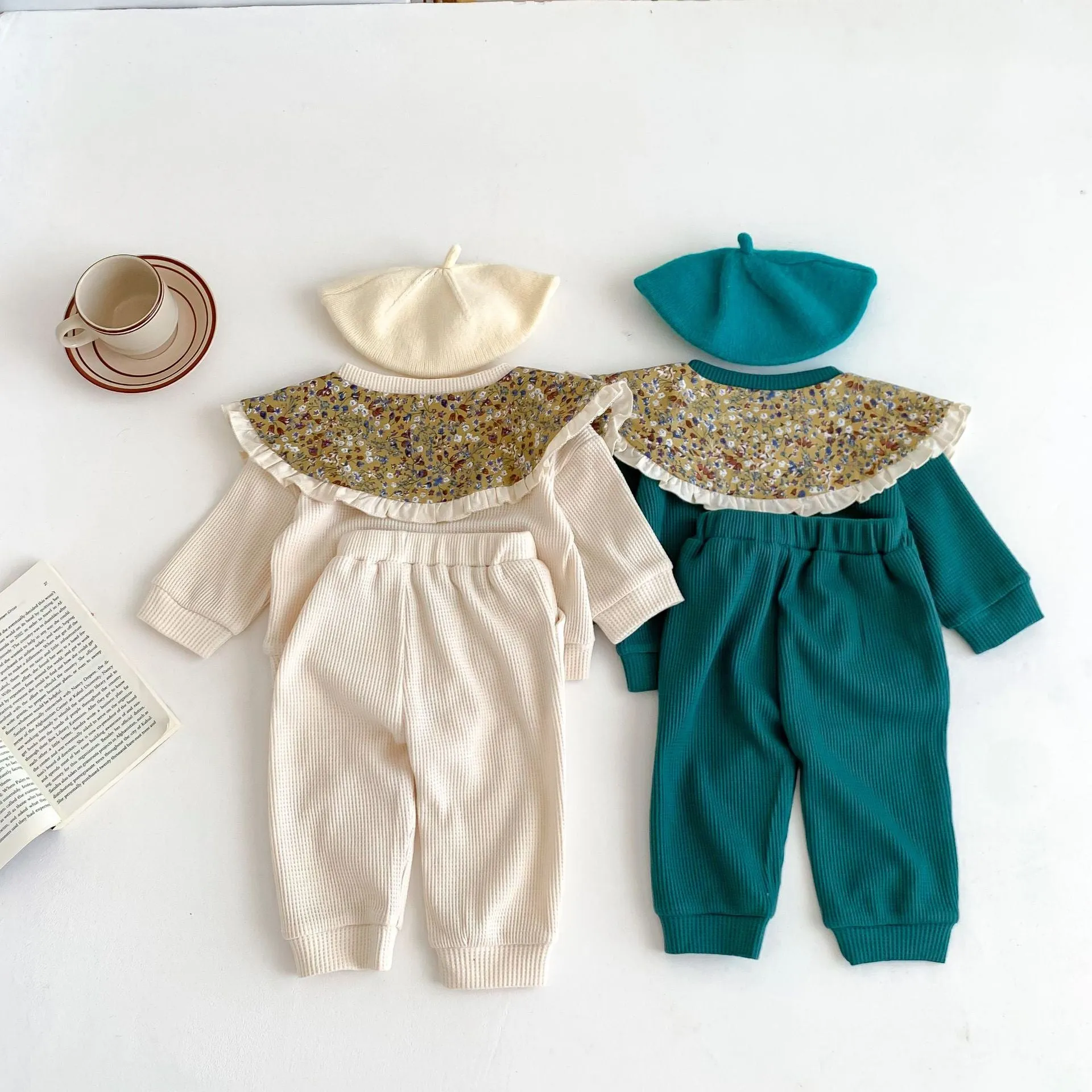 2 Pieces Set Baby Kid Girls Flower Tops And Solid Color Pants Wholesale 23101916