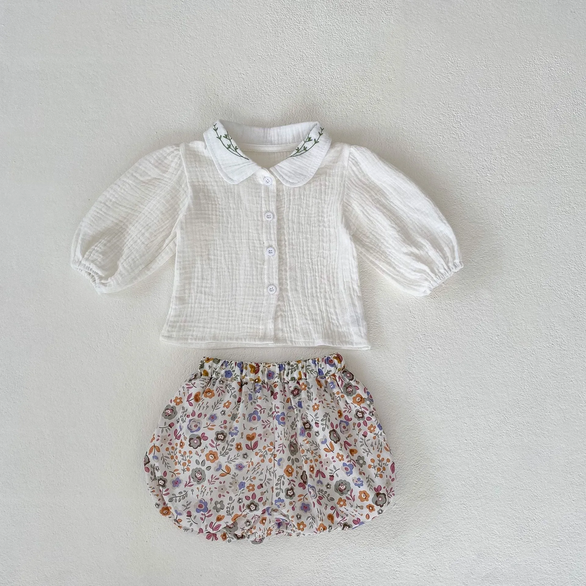 2 Pieces Set Baby Kid Girls Solid Color Print Tops And Flower Shorts Wholesale 230828281