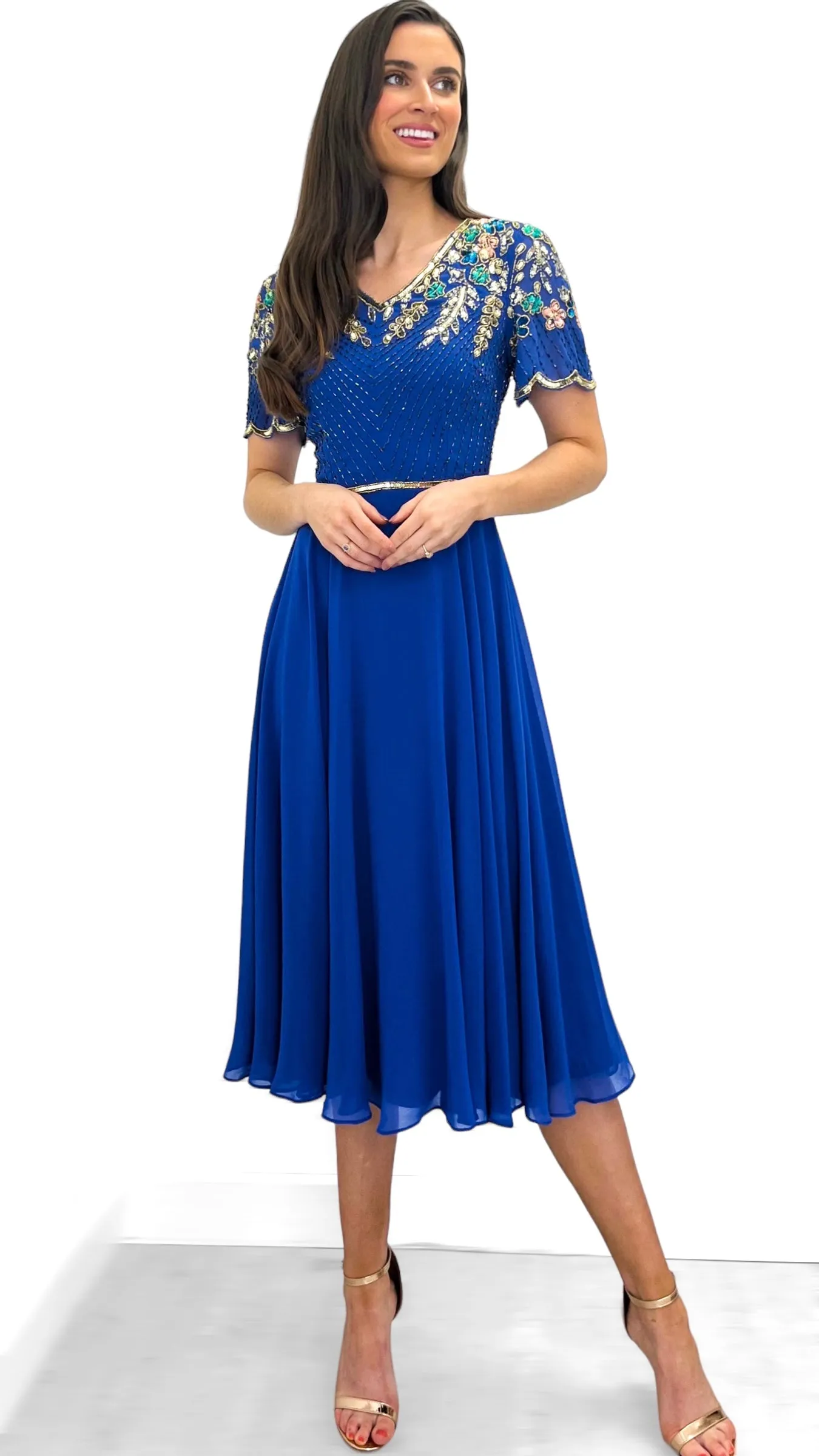 5-A1521 Royal Embellished Flare Dress