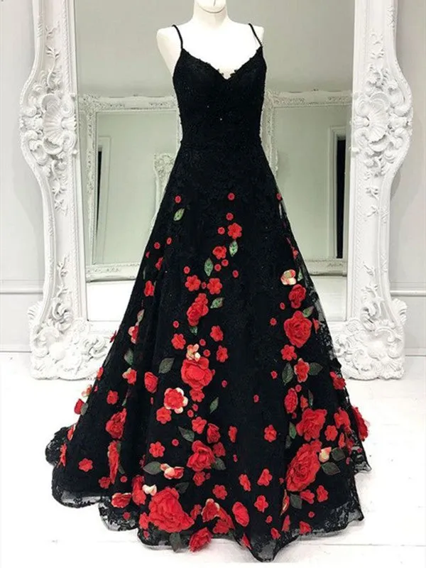 A-line Lace Long Prom Dresses, Appliques Elegant 2020 Long Prom Dresses