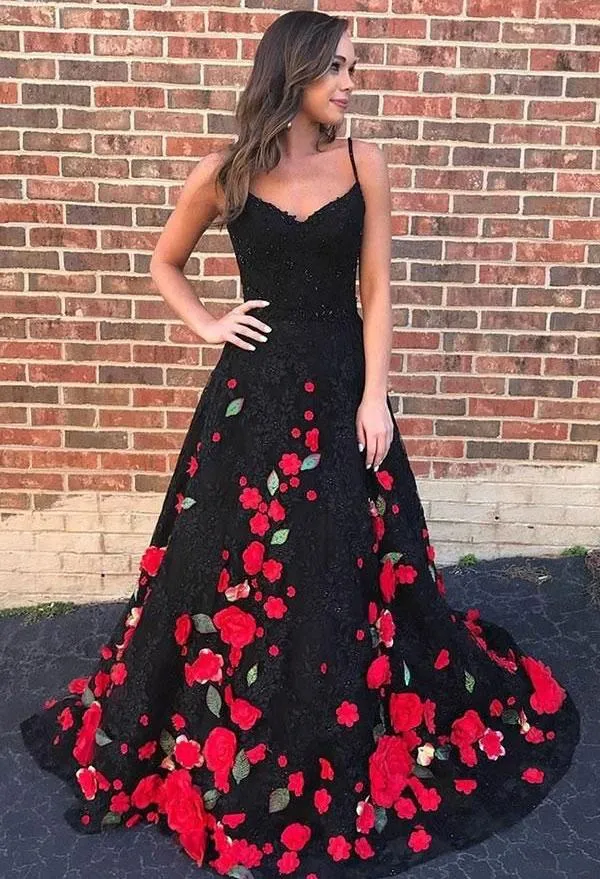 A-line Lace Long Prom Dresses, Appliques Elegant 2020 Long Prom Dresses