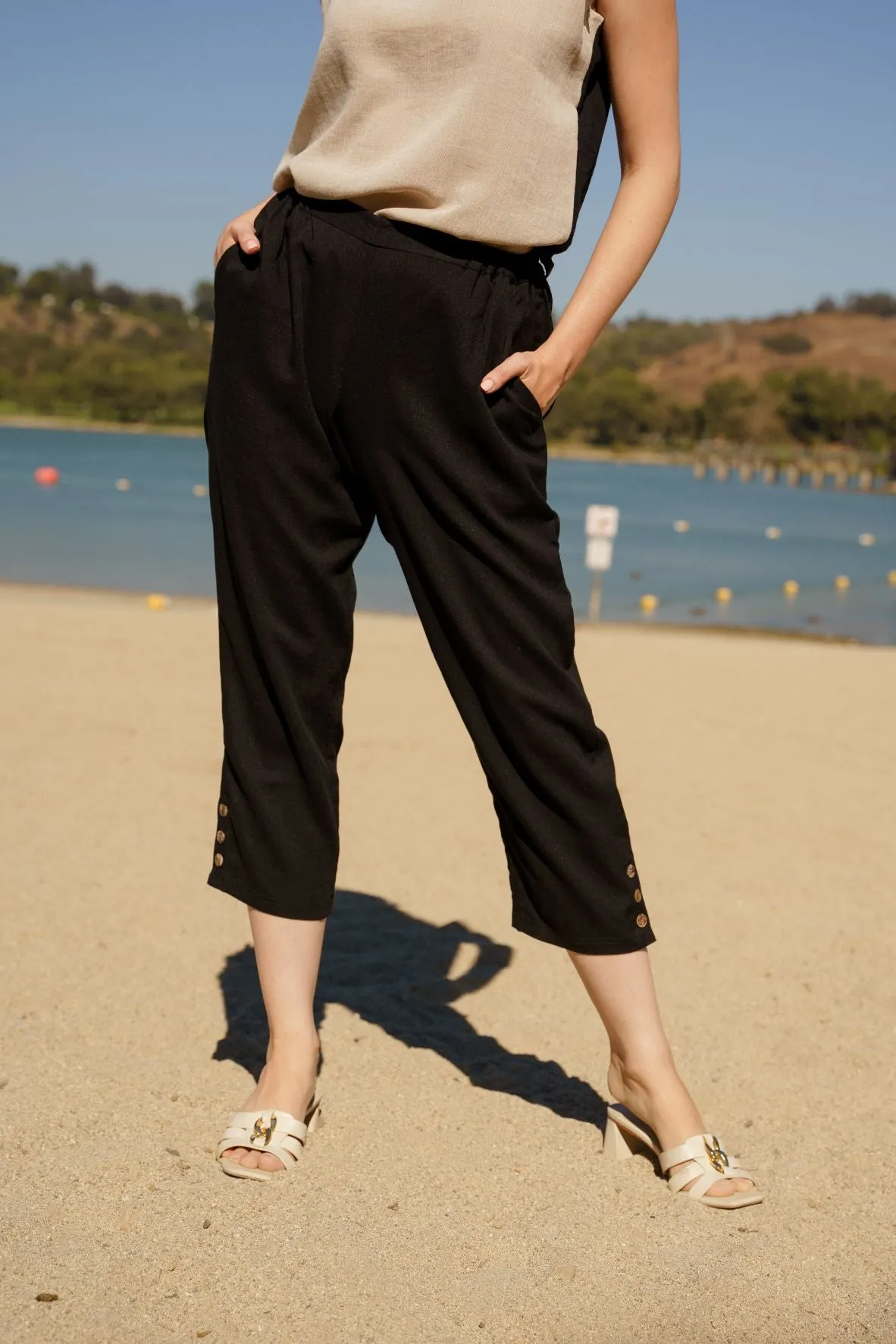 AAPT15 - Crop Linen Pant with Button Details