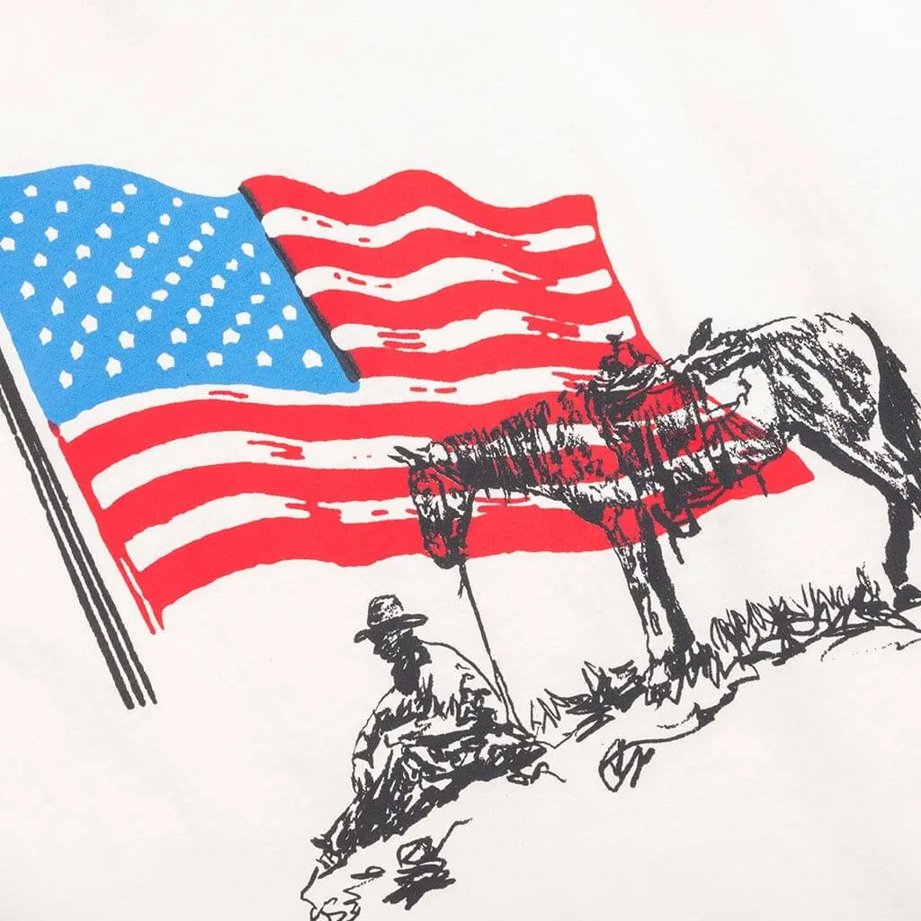 American Flag Cowboy Long Sleeve Tee - Bone