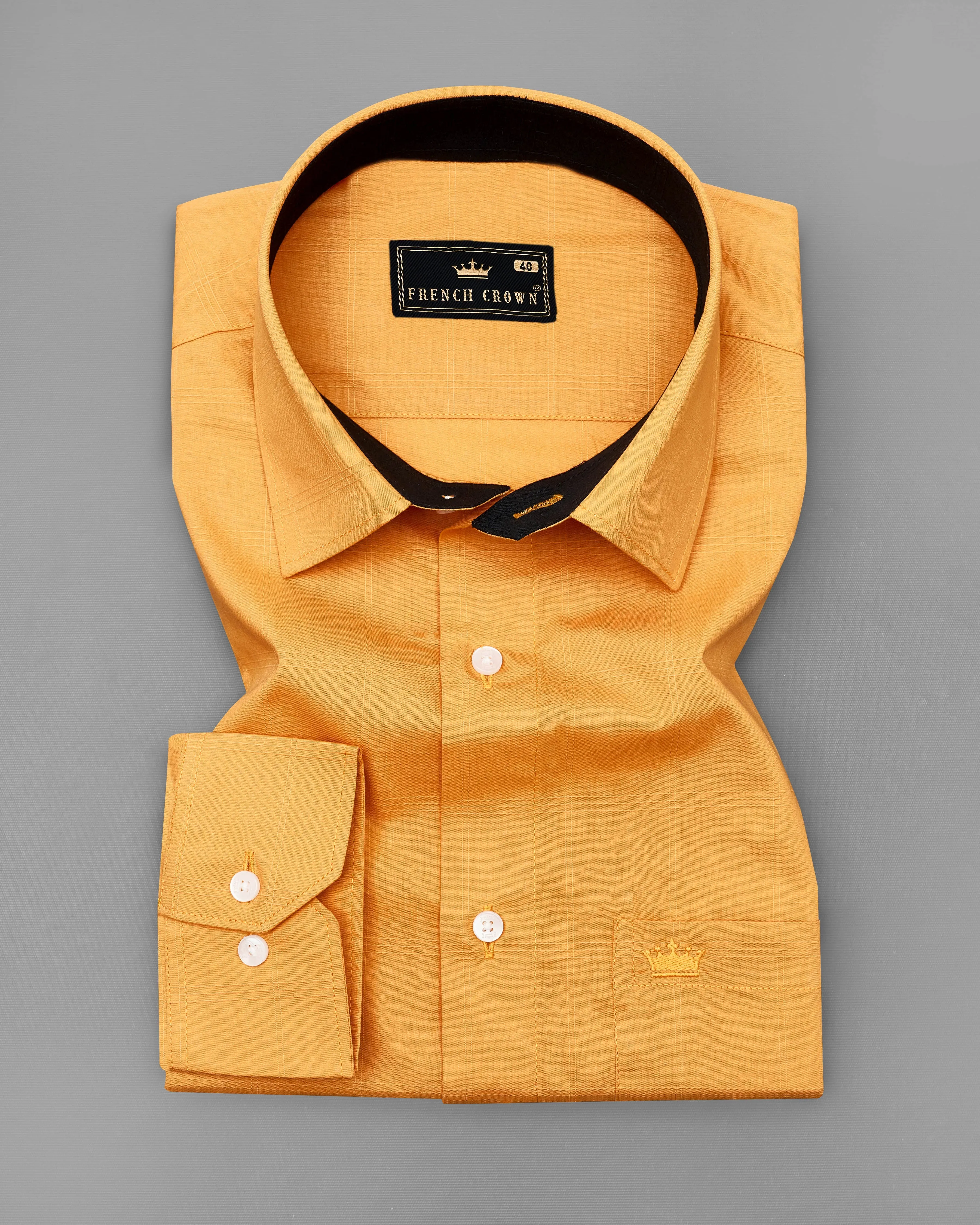 Anzac Orange Dobby Textured Premium Giza Cotton Designer Shirt