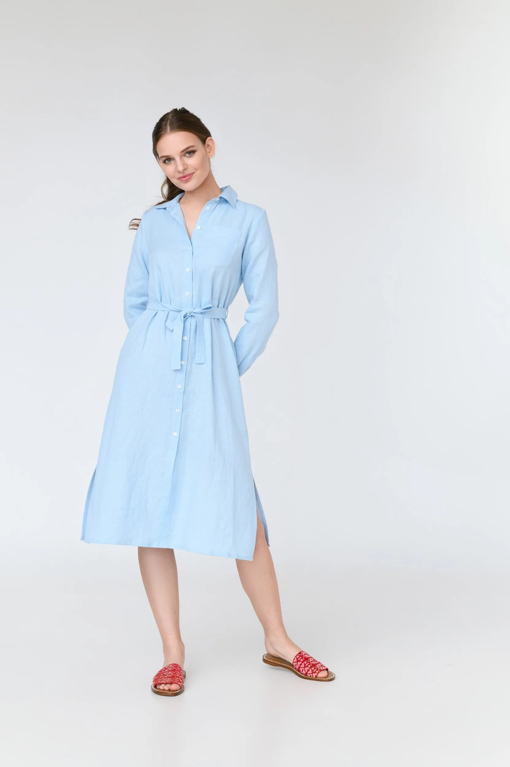 Aurora Long Sleeve Linen Midi Dress