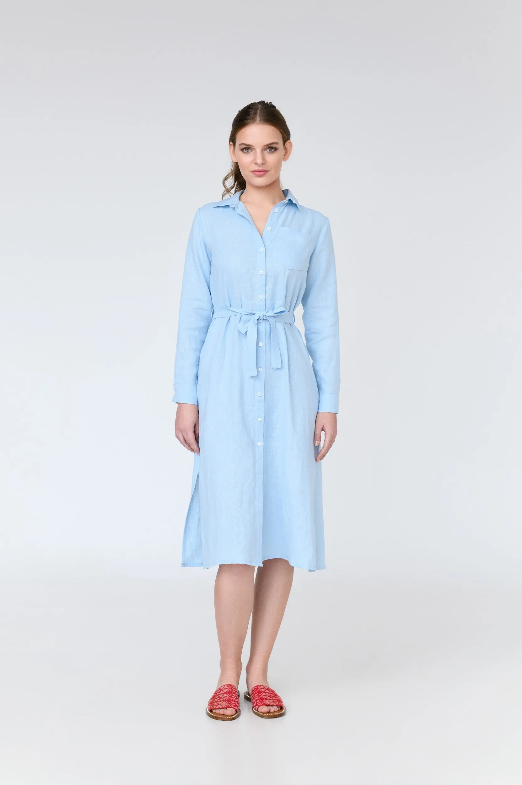 Aurora Long Sleeve Linen Midi Dress