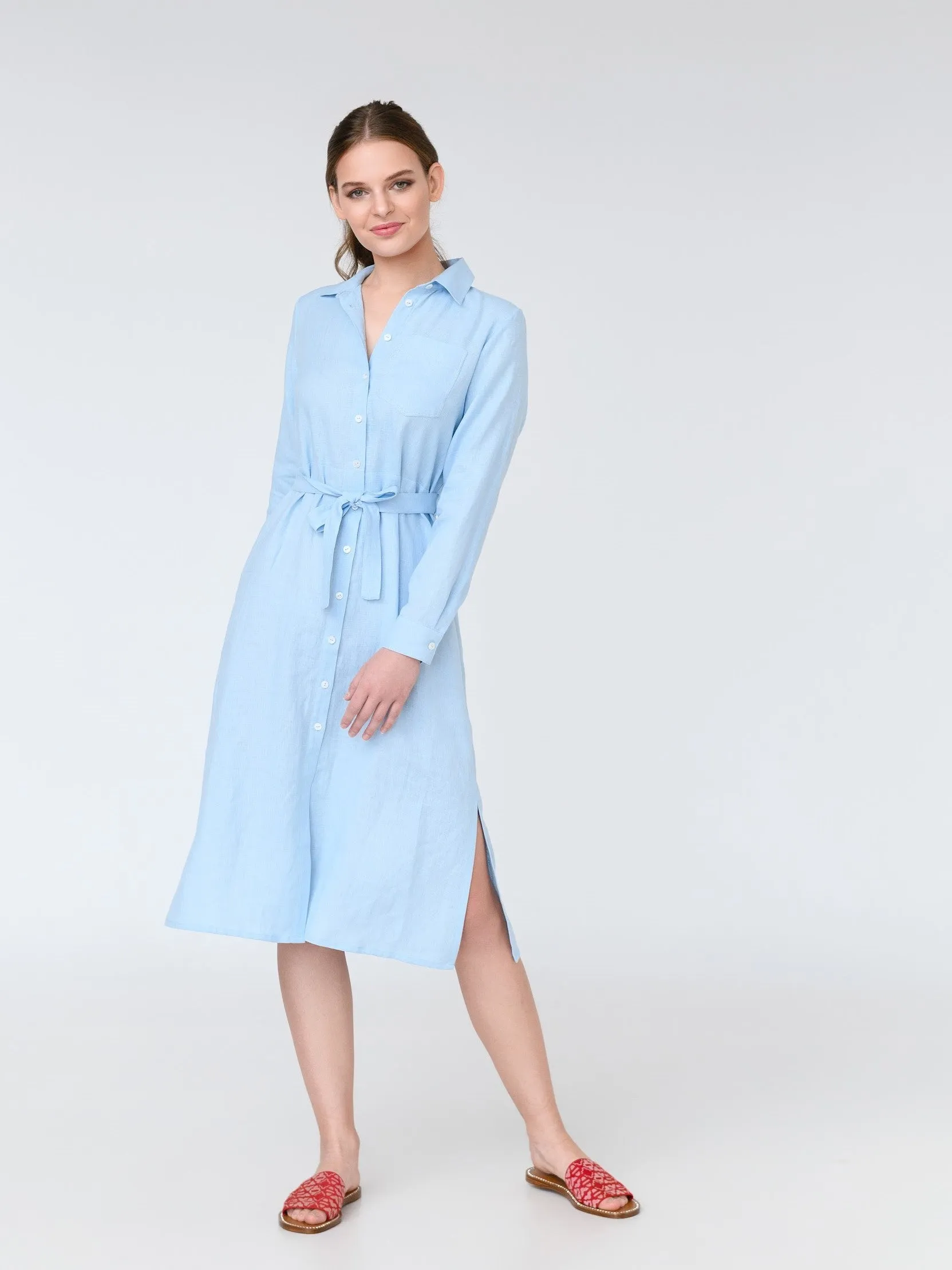 Aurora Long Sleeve Linen Midi Dress