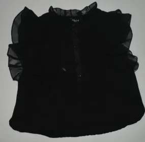 Black Ruffle Sleeve Button Top