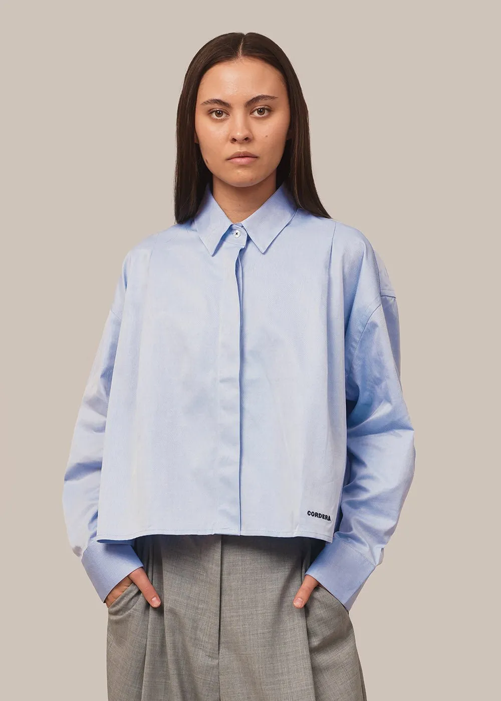 Blue Front Pleats Shirt