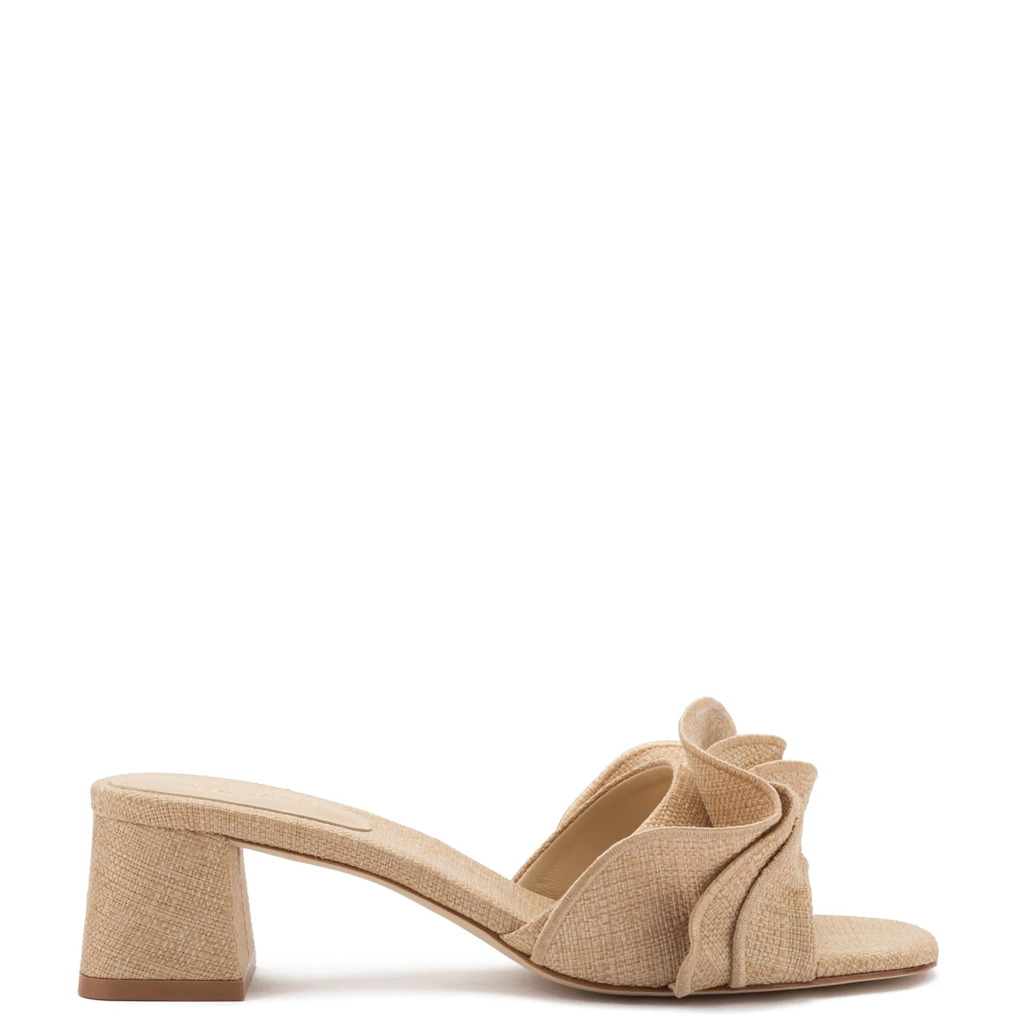 Brigitte Ruffle Mule In Beige Raffia