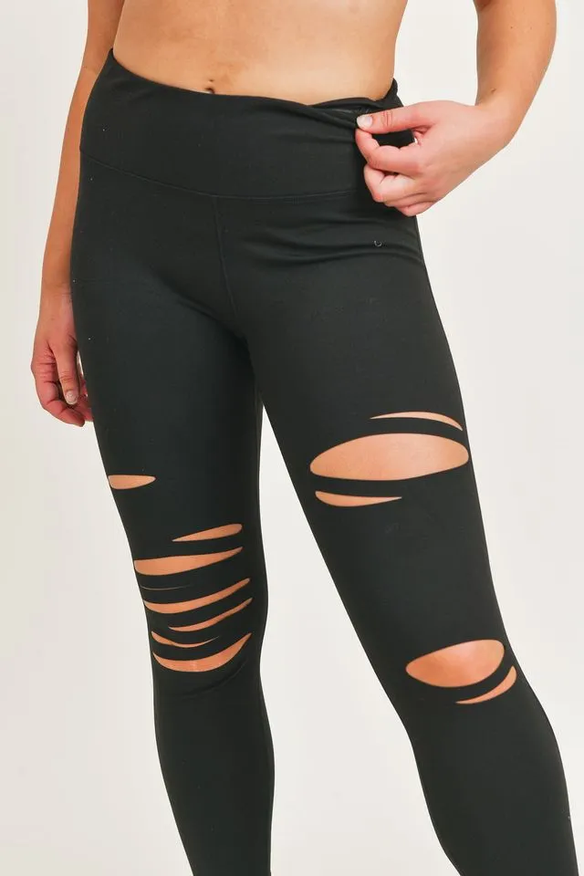 {BRONX 2.0} Black Distressed Laser-Cut Highwaist Leggings