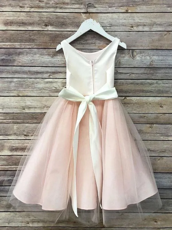 Champagne Little Flower Girl Dresses Sleeveless Satin Kids Dresses