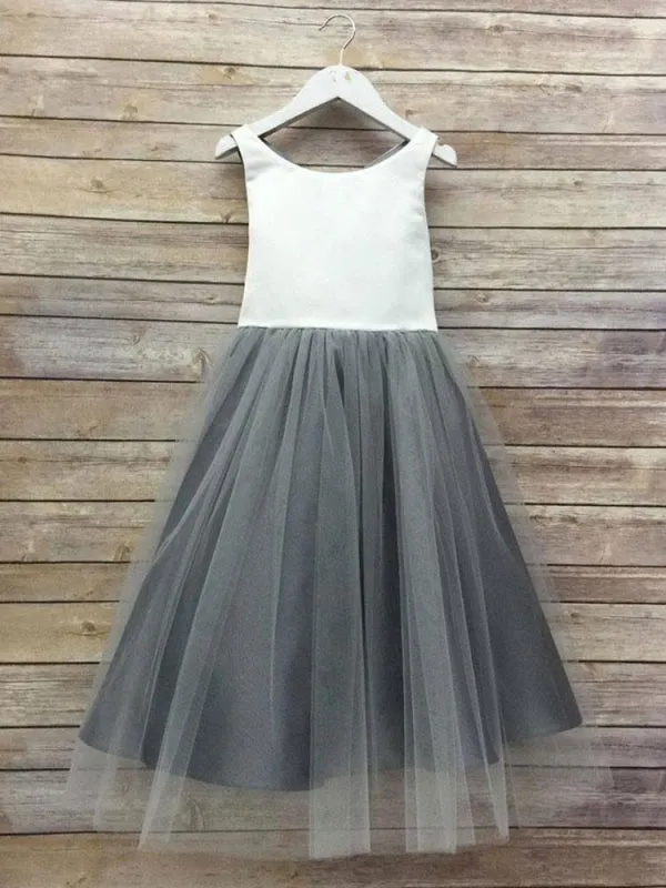 Champagne Little Flower Girl Dresses Sleeveless Satin Kids Dresses