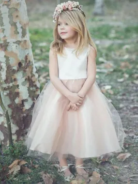 Champagne Little Flower Girl Dresses Sleeveless Satin Kids Dresses