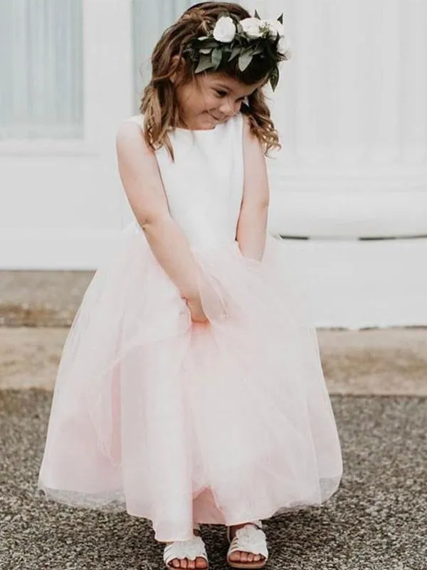 Champagne Little Flower Girl Dresses Sleeveless Satin Kids Dresses