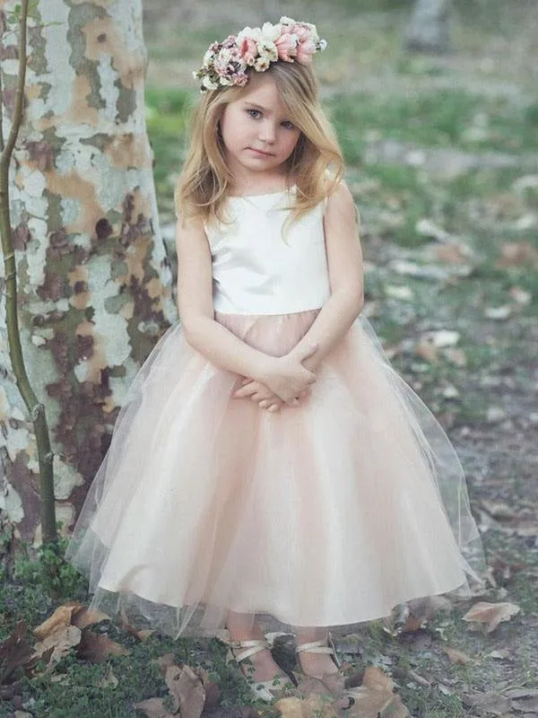 Champagne Little Flower Girl Dresses Sleeveless Satin Kids Dresses