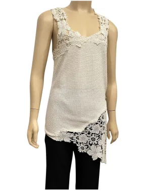 Chanel 11P 2011 Spring Floral Cotton Crochet White Asymmetrical Blouse Top FR 36 US 4