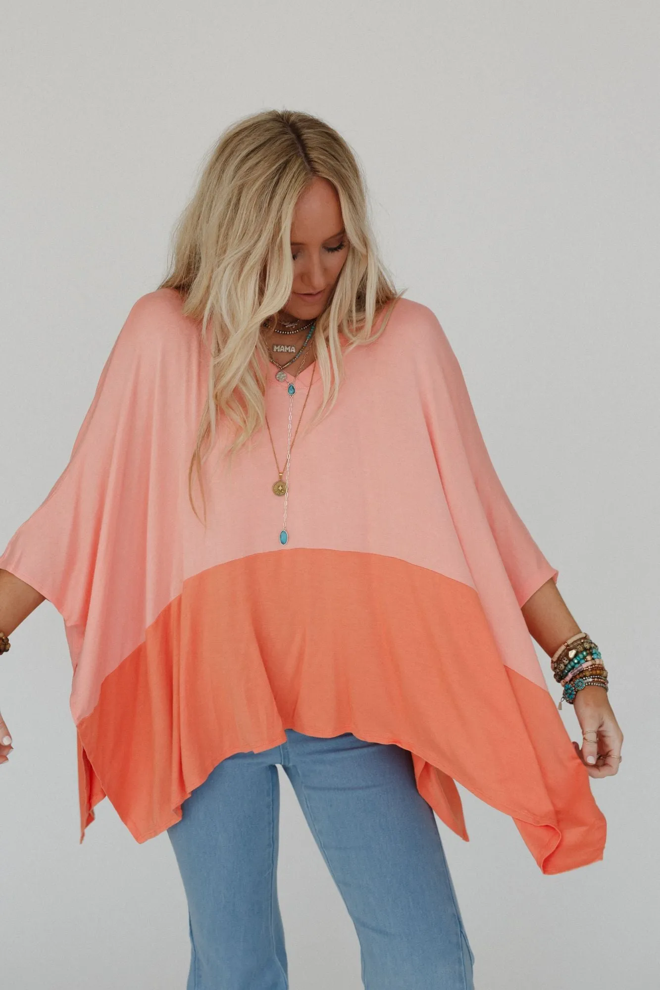 Coffee Sunsets V Neck Top - Dark Peach Tangerine