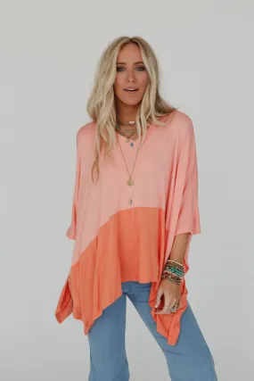 Coffee Sunsets V Neck Top - Dark Peach Tangerine