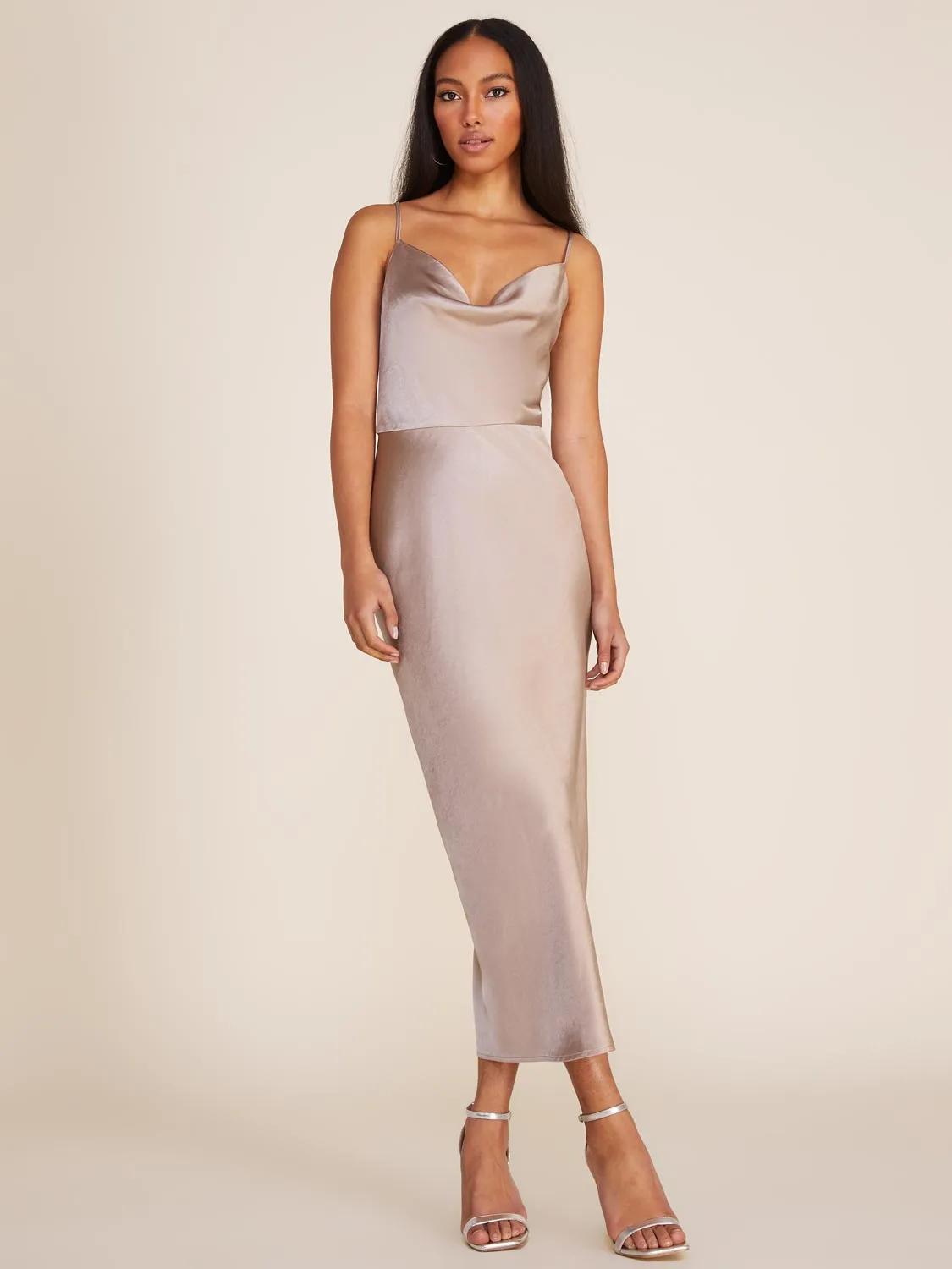 Cowl Neck Satin Midi Dress