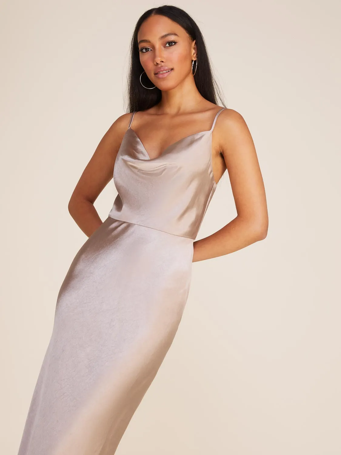 Cowl Neck Satin Midi Dress