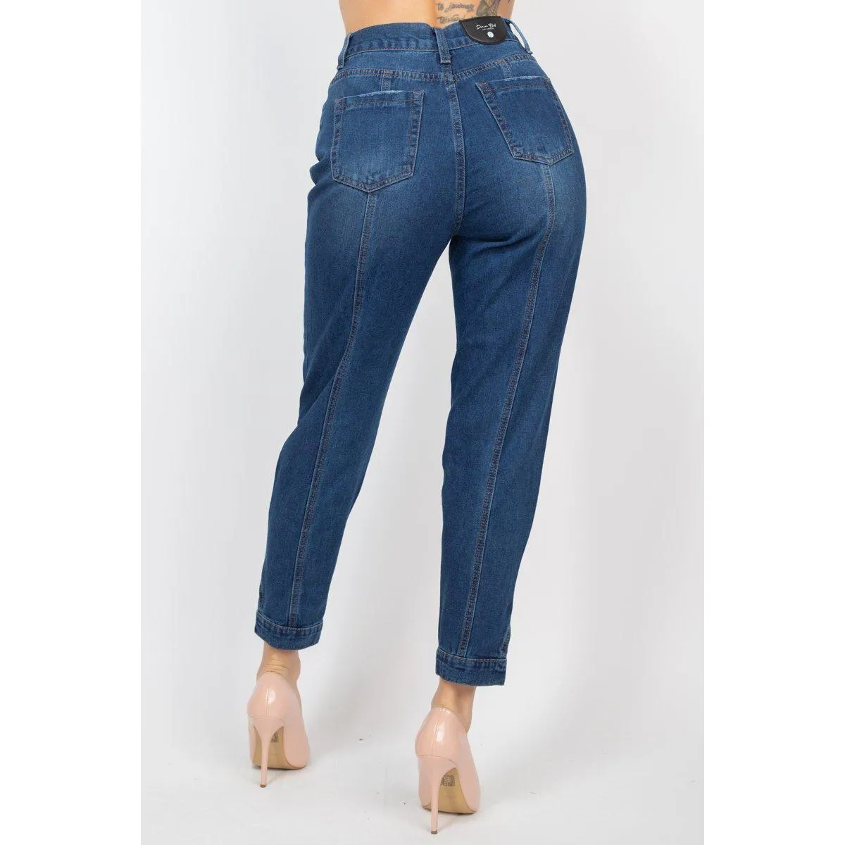 Cuffed-button Mom Jeans