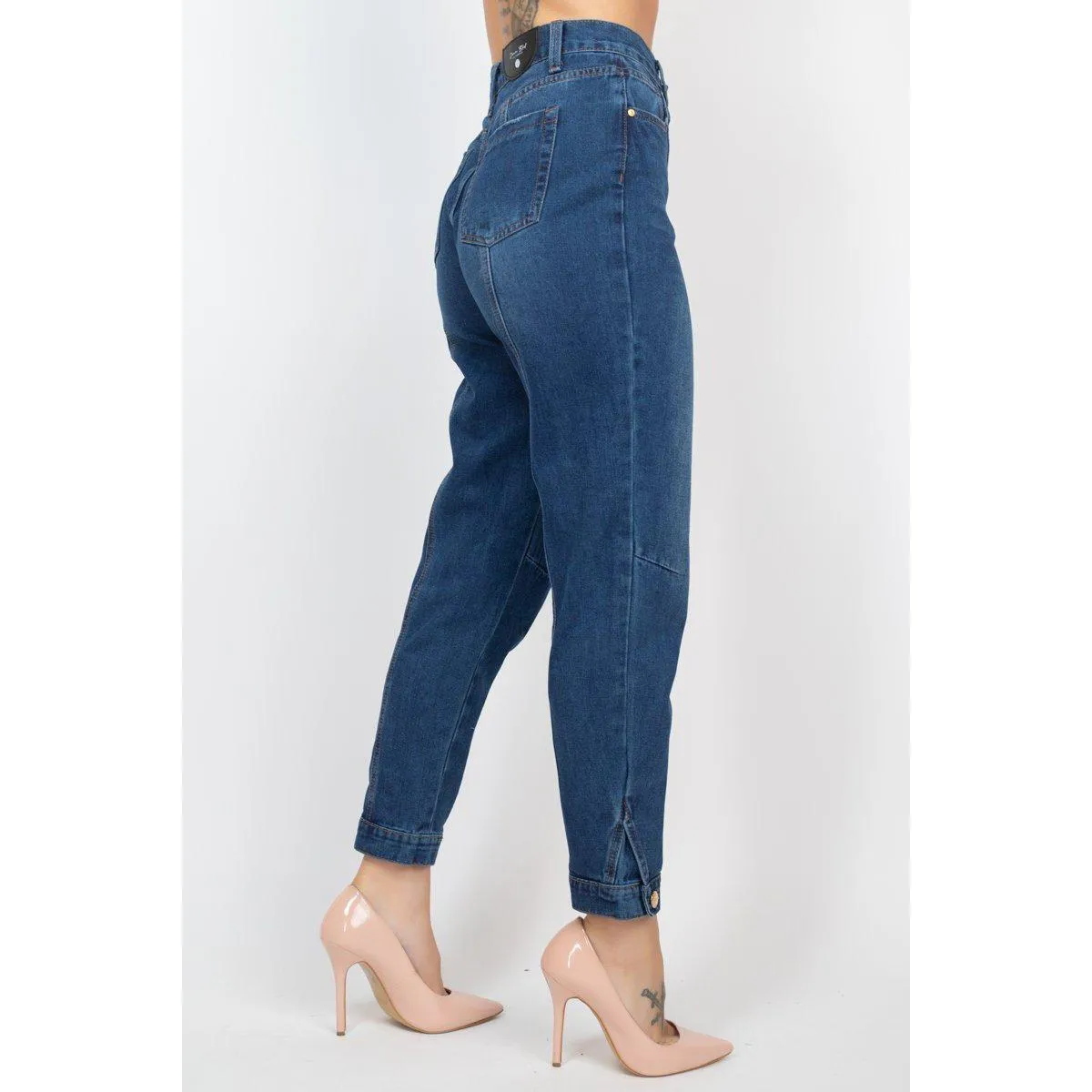 Cuffed-button Mom Jeans