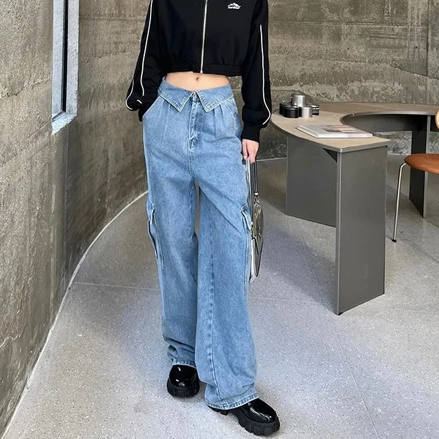 Denim Waist Flap Jeans