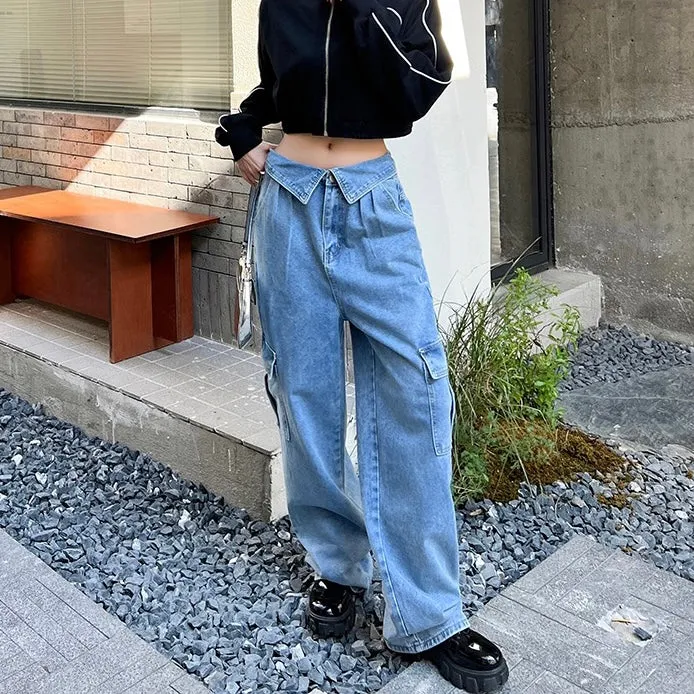 Denim Waist Flap Jeans