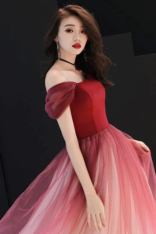 Elegant Off Shoulder Ombre Prom Dresses A Line Formal Dresses