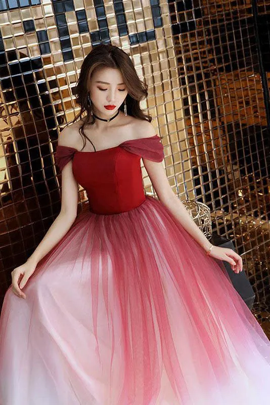 Elegant Off Shoulder Ombre Prom Dresses A Line Formal Dresses