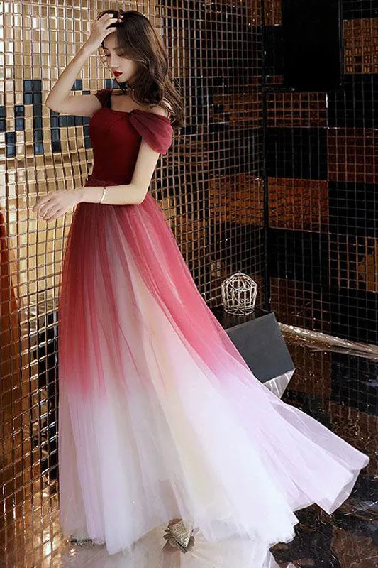 Elegant Off Shoulder Ombre Prom Dresses A Line Formal Dresses