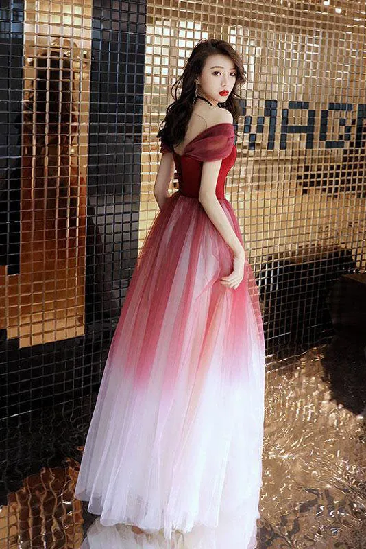 Elegant Off Shoulder Ombre Prom Dresses A Line Formal Dresses