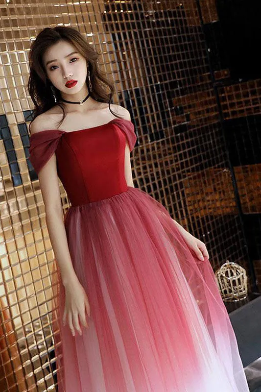 Elegant Off Shoulder Ombre Prom Dresses A Line Formal Dresses