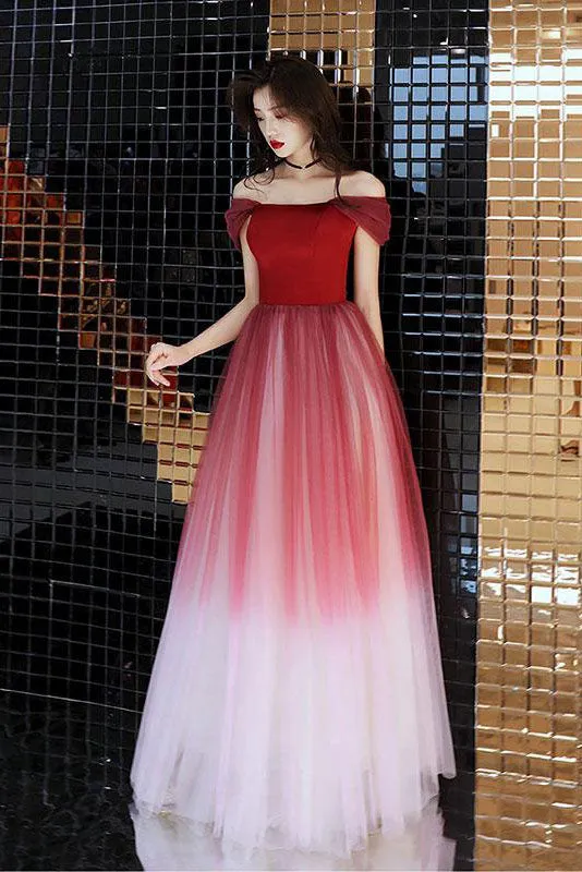 Elegant Off Shoulder Ombre Prom Dresses A Line Formal Dresses