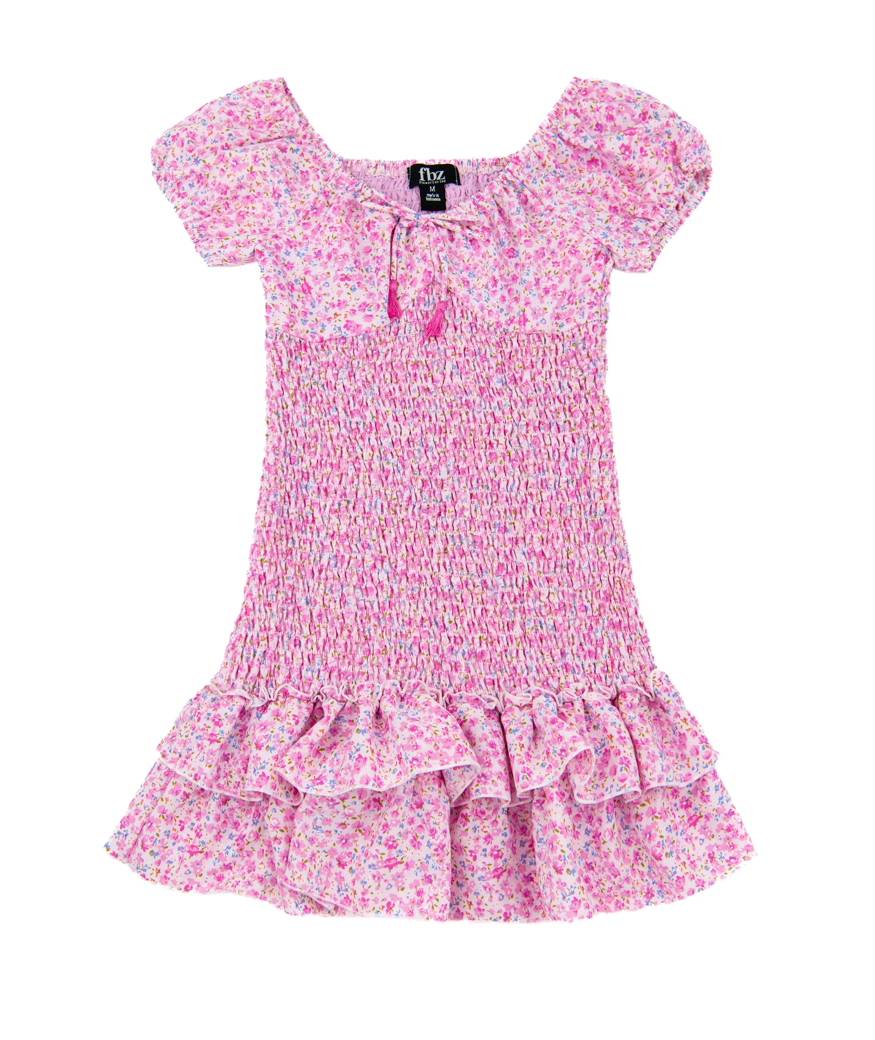 FBZ Girls Pink/Blue Floral Smock Dress