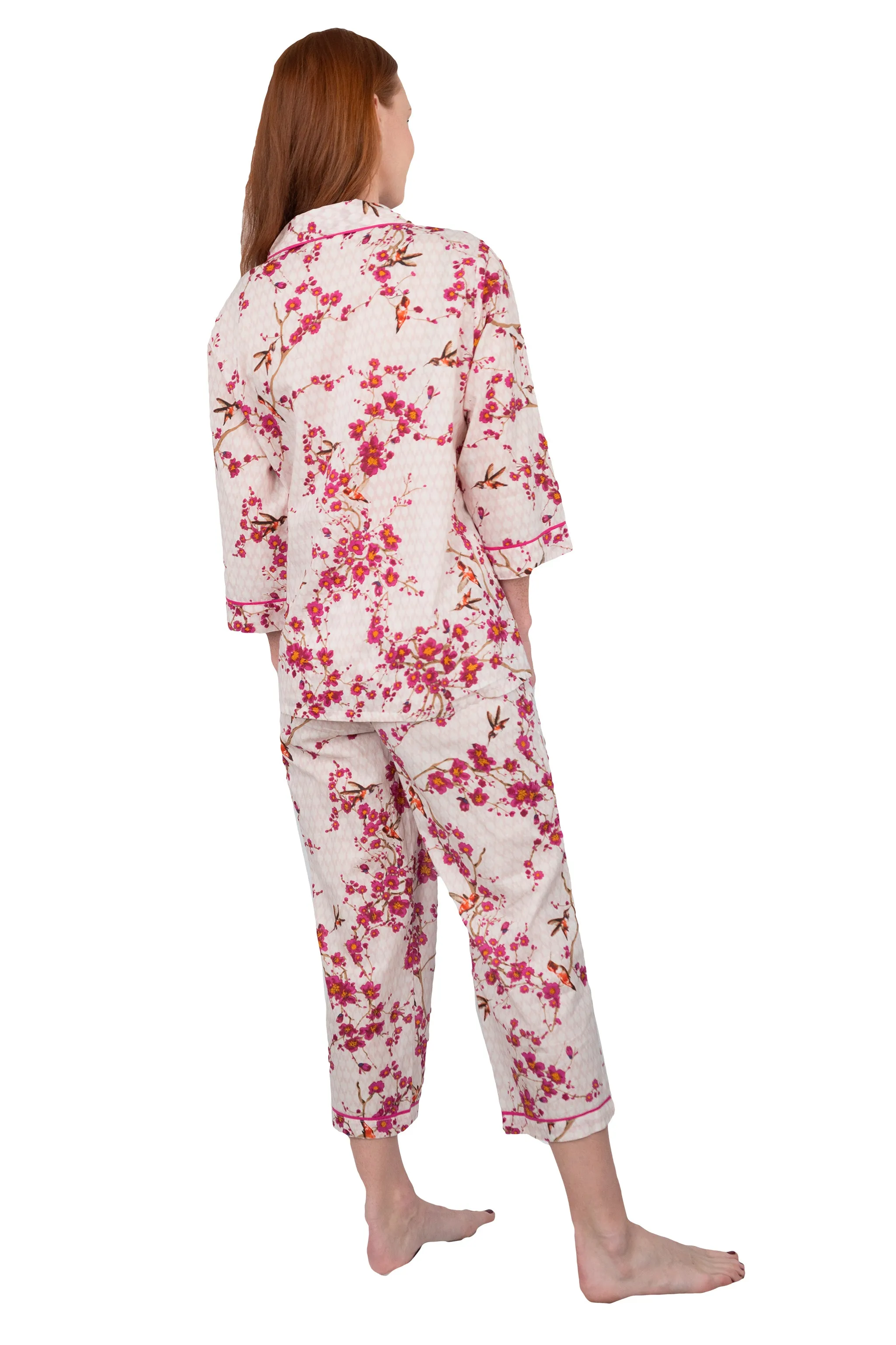 La Cera Cherry Blossom 3/4 Sleeve Cotton Pajama Set