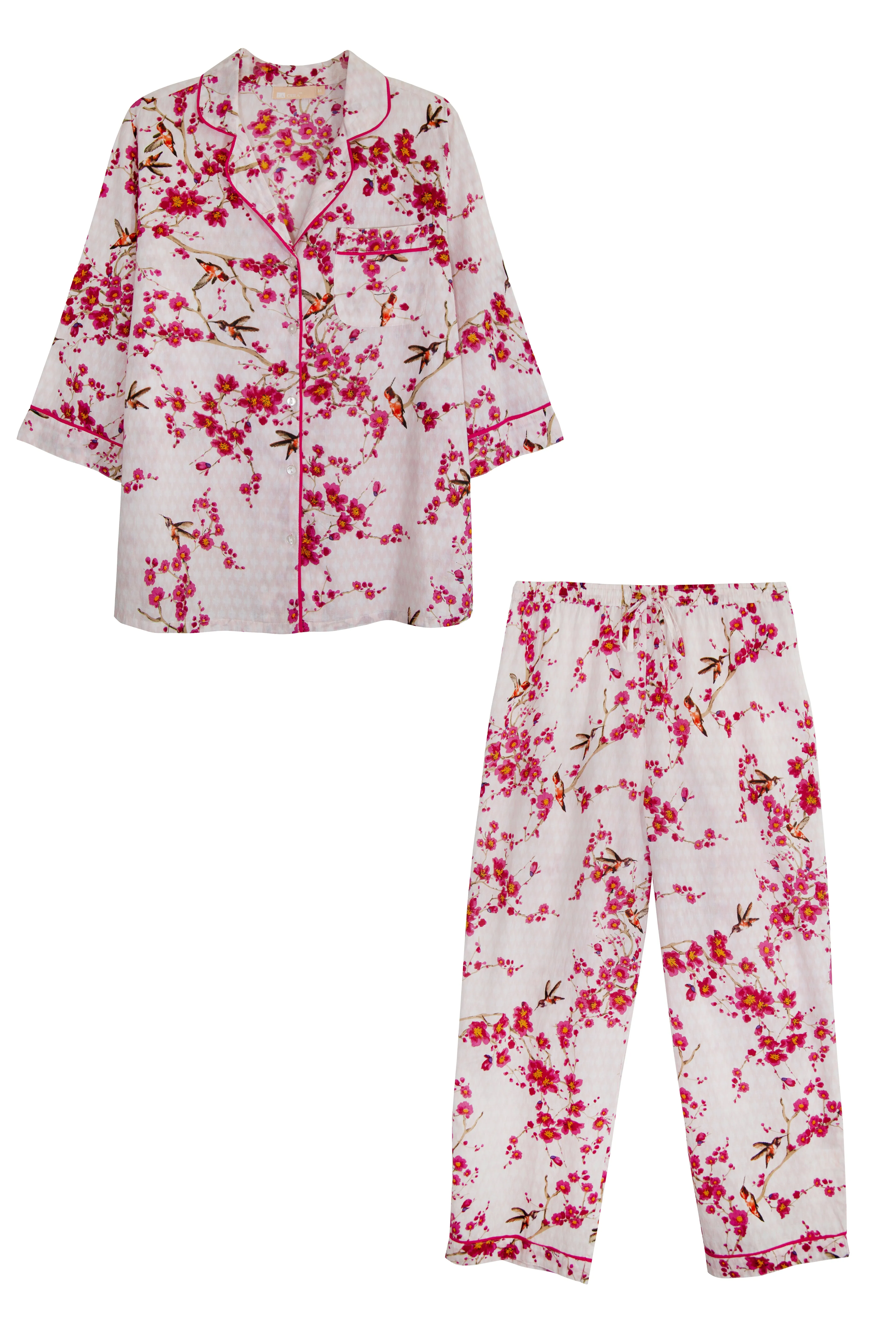 La Cera Cherry Blossom 3/4 Sleeve Cotton Pajama Set