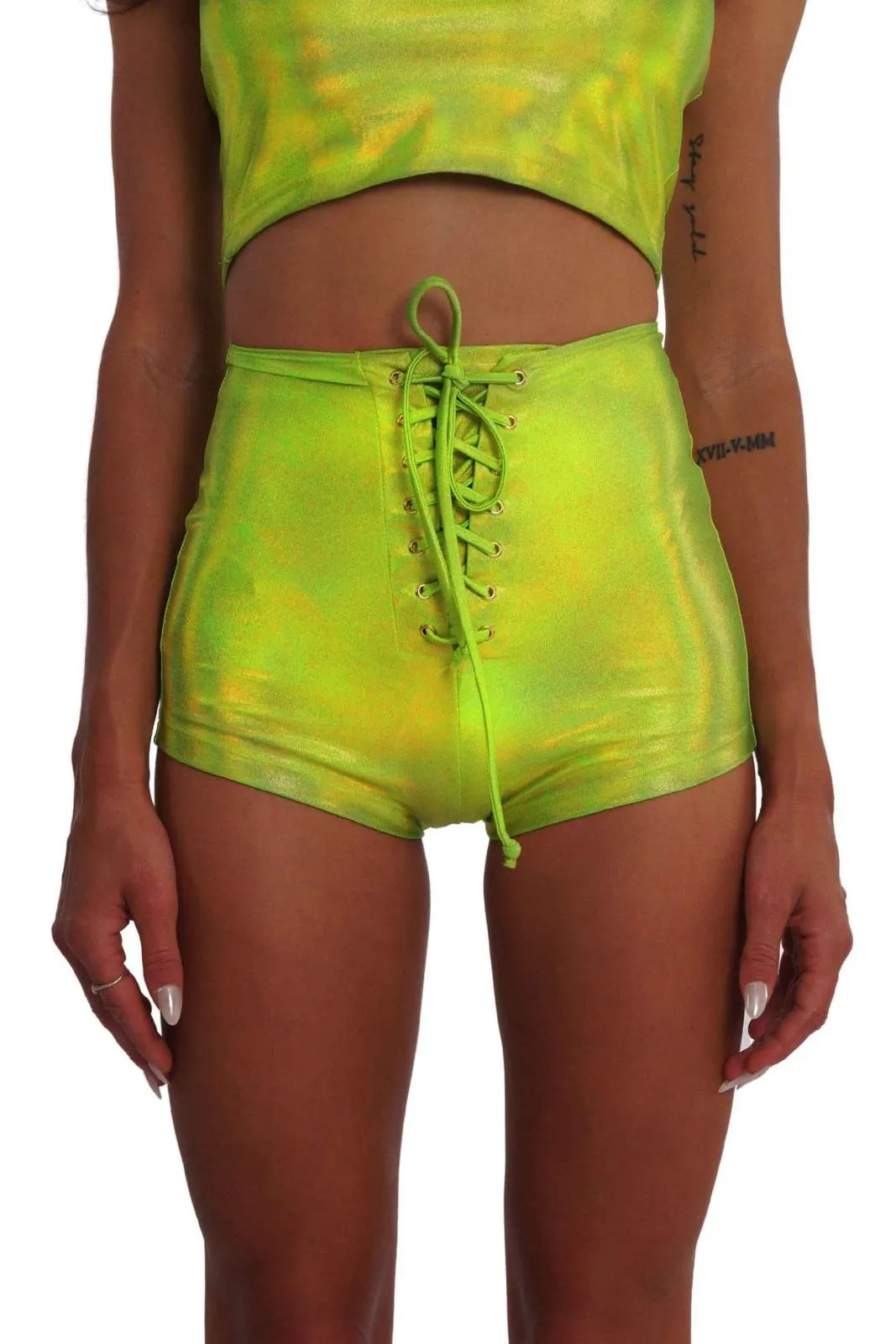 Lace Up Shorts - Limelight