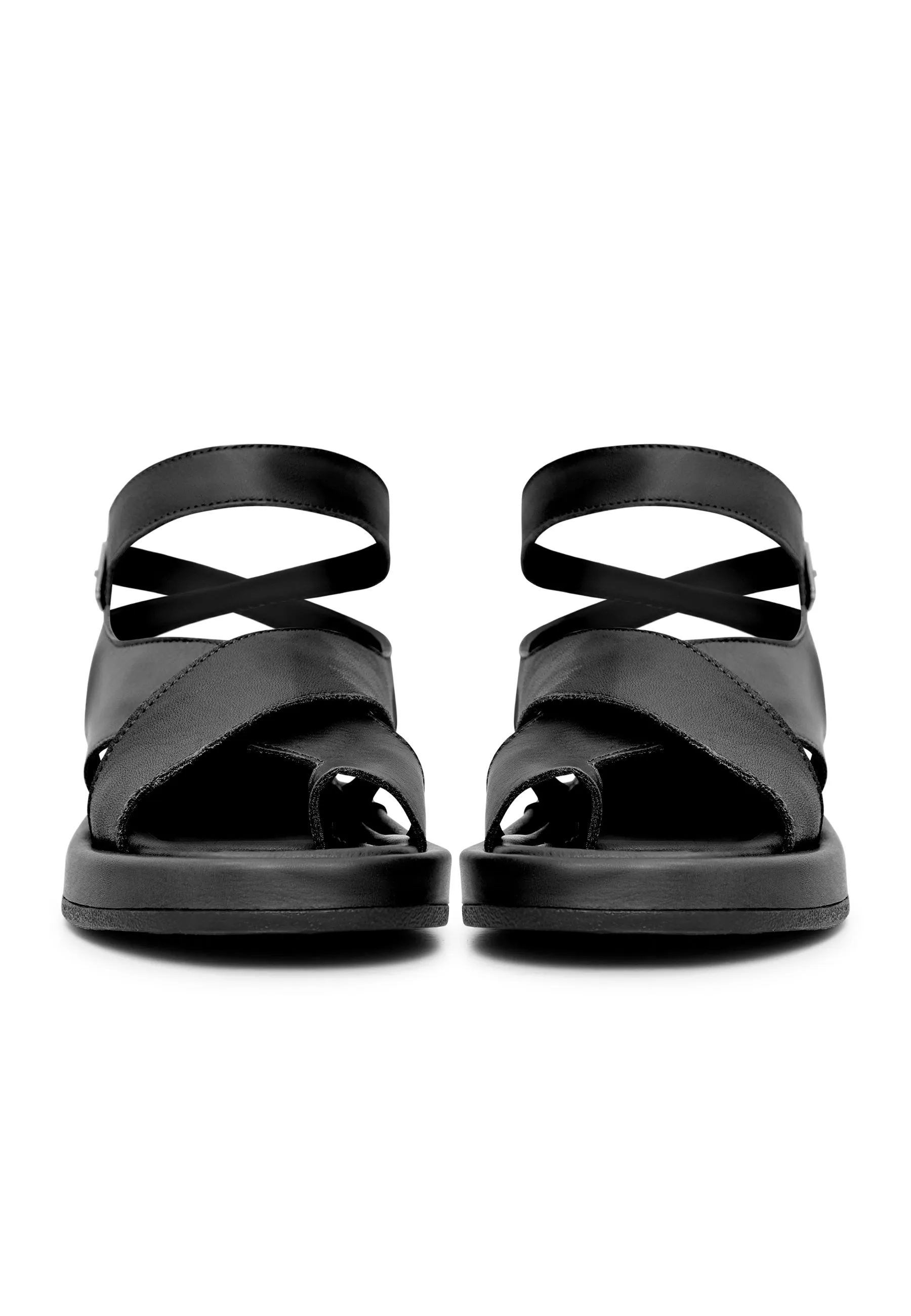 Leather Platform Sandals - Black