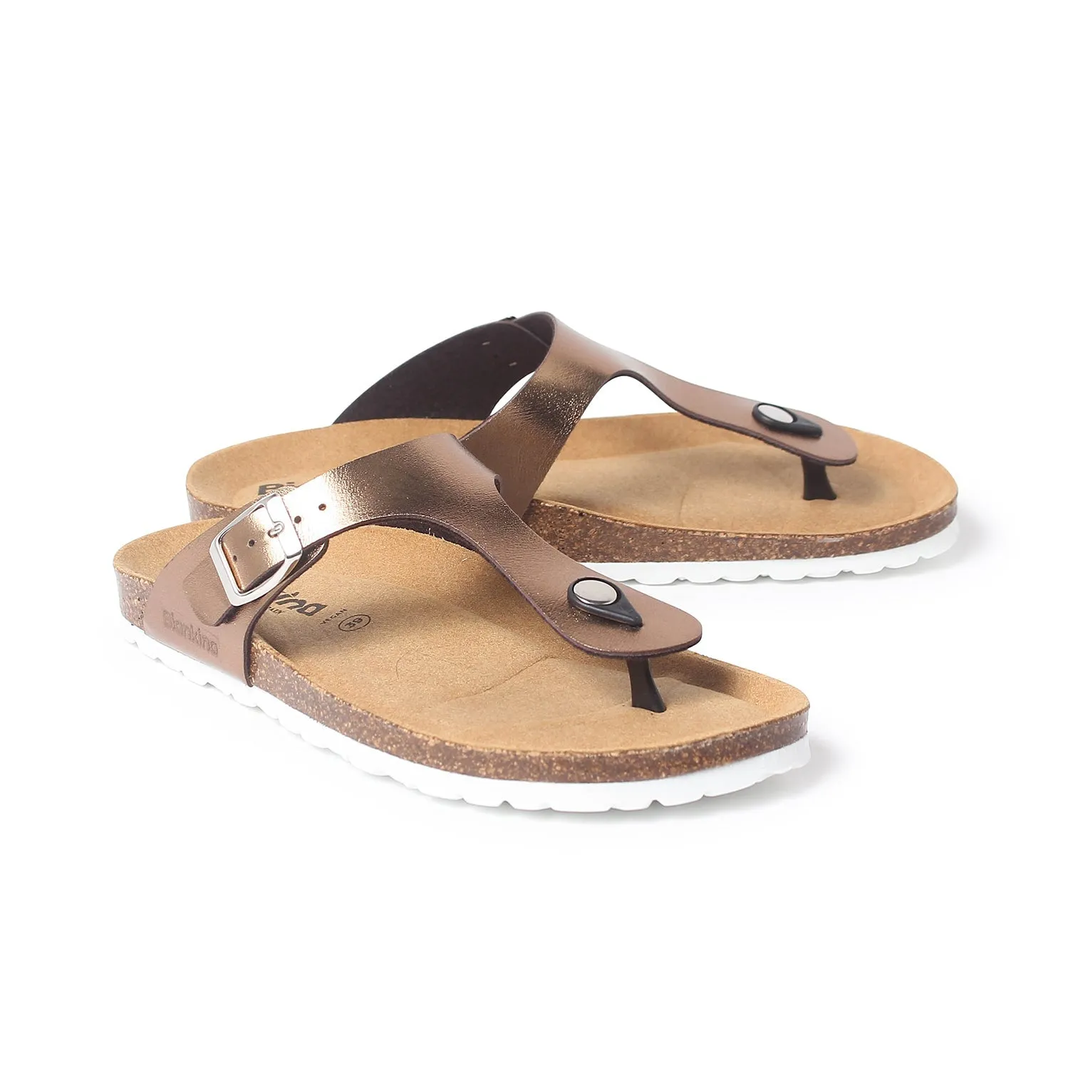 Malaga Vegan Leather Cork Sandal - Metallic Copper