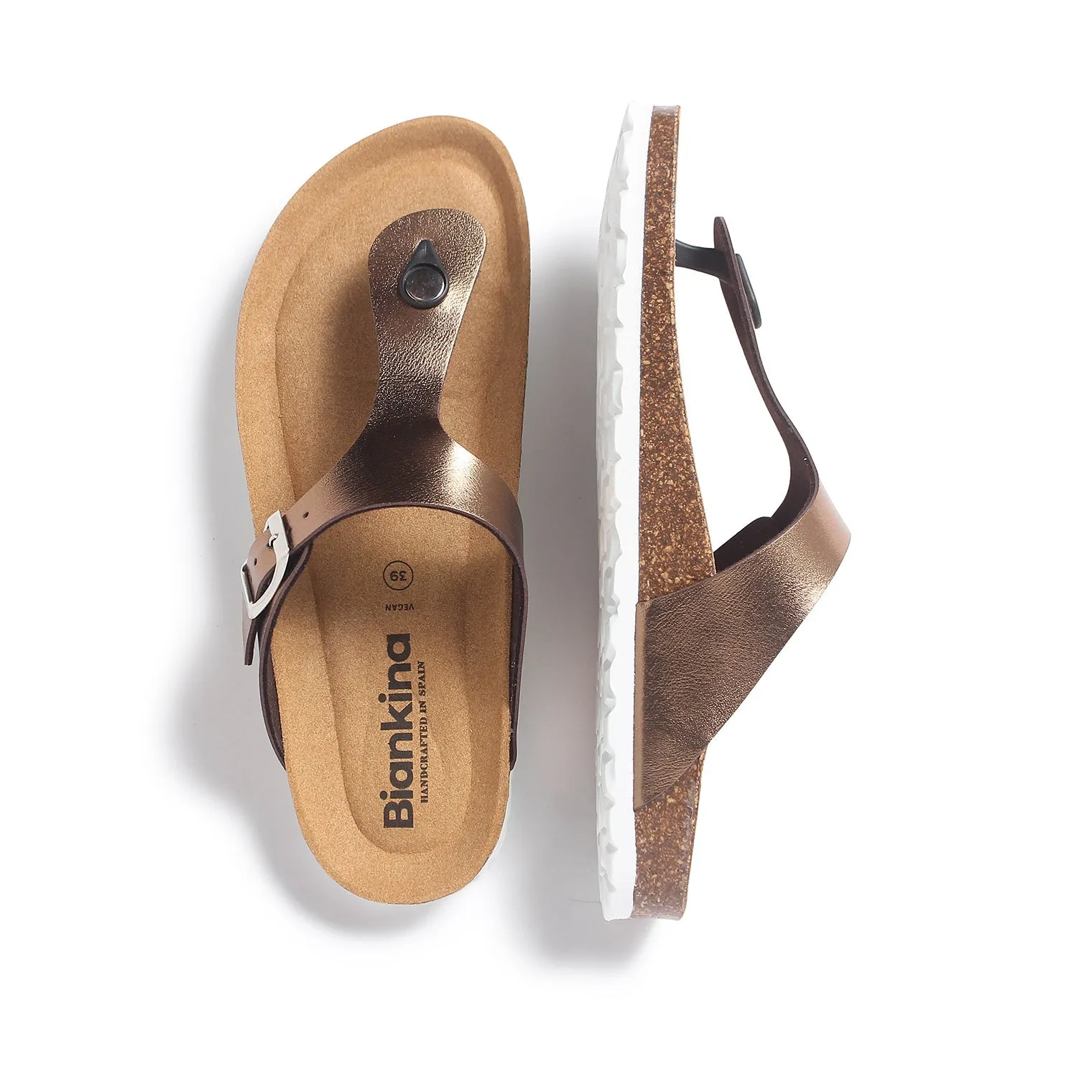 Malaga Vegan Leather Cork Sandal - Metallic Copper