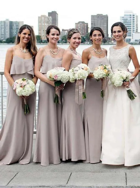 Mermaid Spaghetti Straps Grey Chiffon Bridesmaid Dress