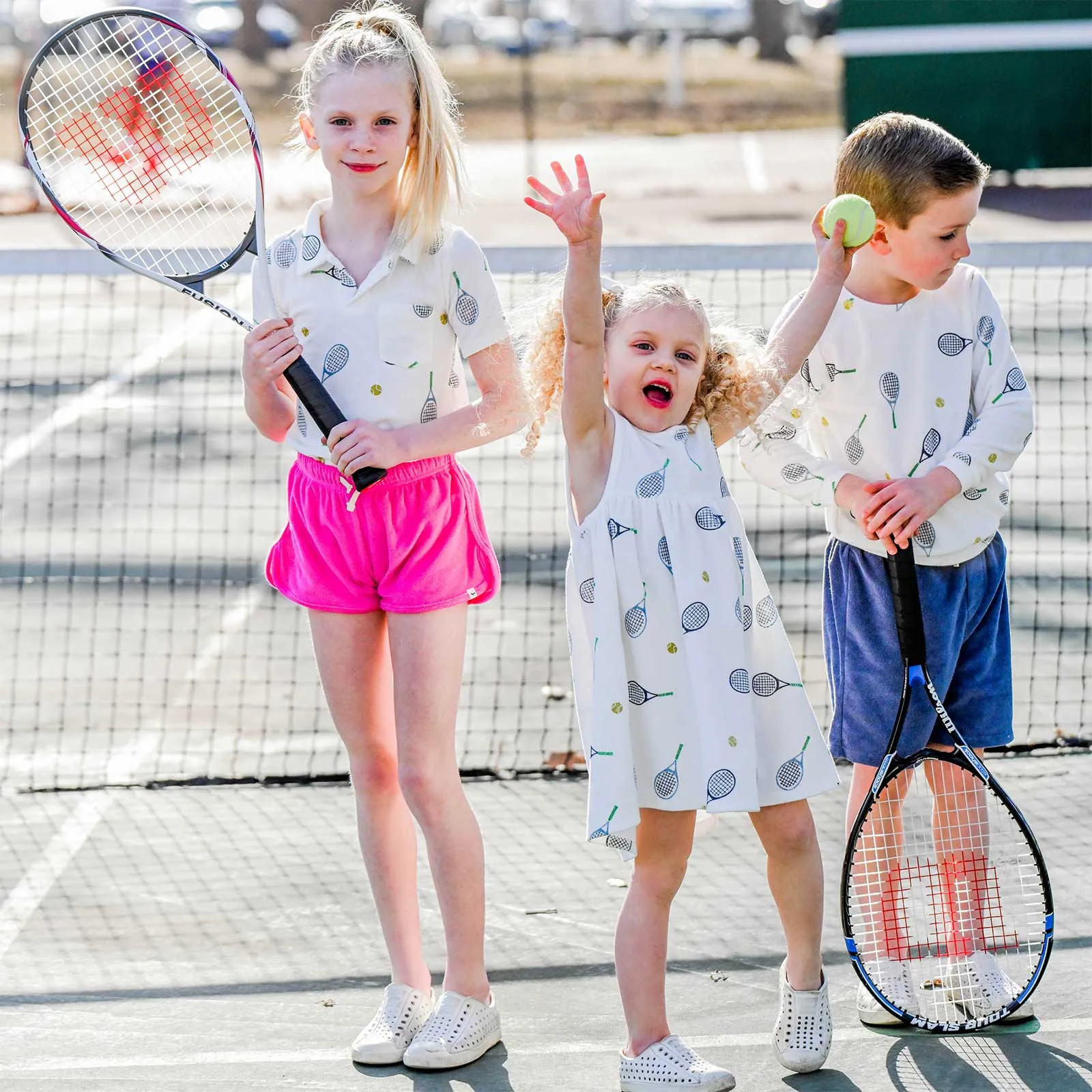 oh baby! Cotton Terry Tank Dress - Tennis Print - Snow