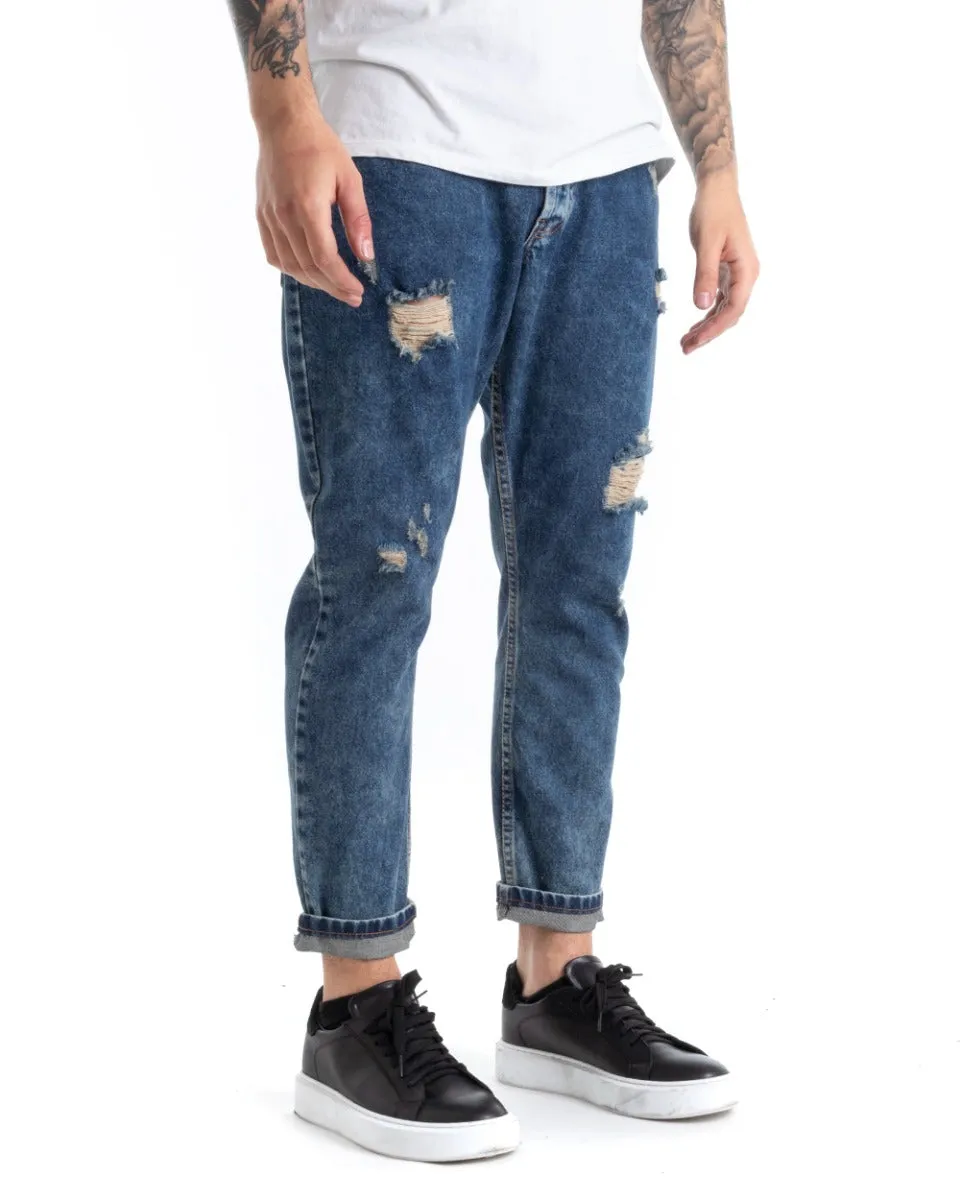 Pantaloni Jeans Uomo Slim Fit Denim Sabbiato Con Rotture Cinque Tasche GIOSAL-P5293A