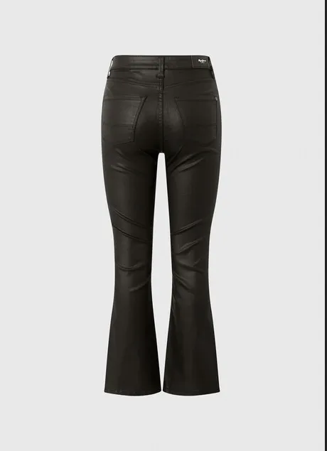 Pepe Jeans Dion Flare black waxed jeans trousers with high waist and wide PL204156XB0 denim black