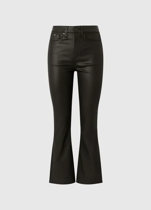 Pepe Jeans Dion Flare black waxed jeans trousers with high waist and wide PL204156XB0 denim black